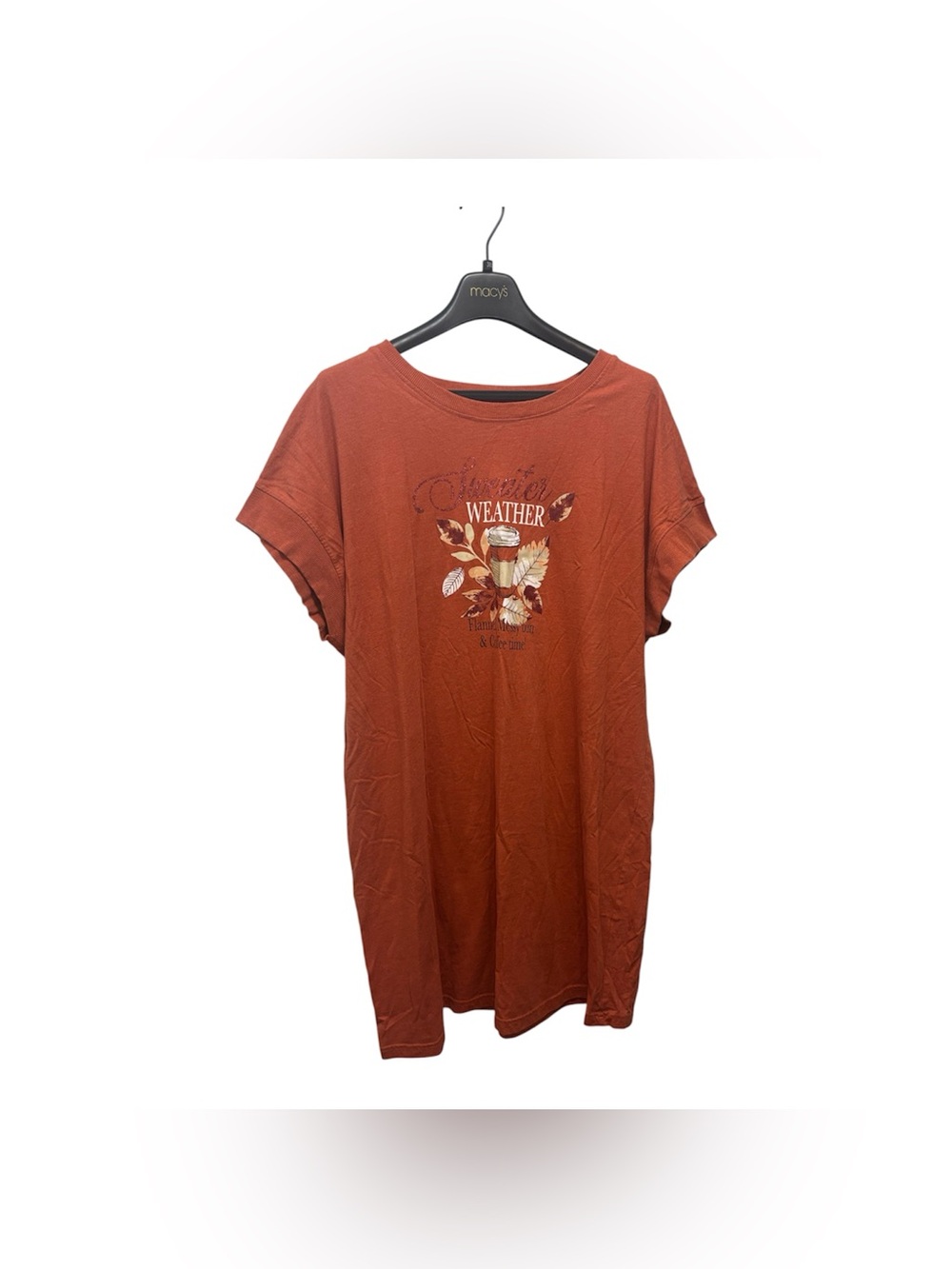 Burnt Orange graphic tunic t-shirt dress with Fall Cup Motif Sweater Weather